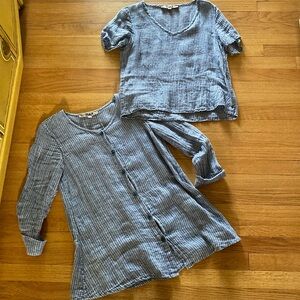 2 piece Flax linen tunic and short sleeve shirt set